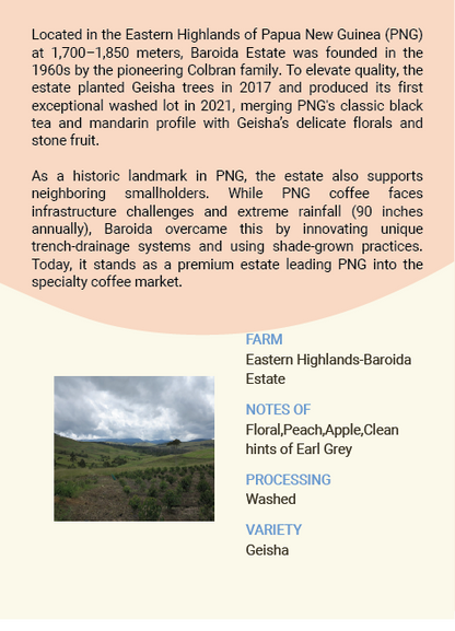 Papua New Guinea  Eastern Highlands Baroida Estate  Geisha Washed